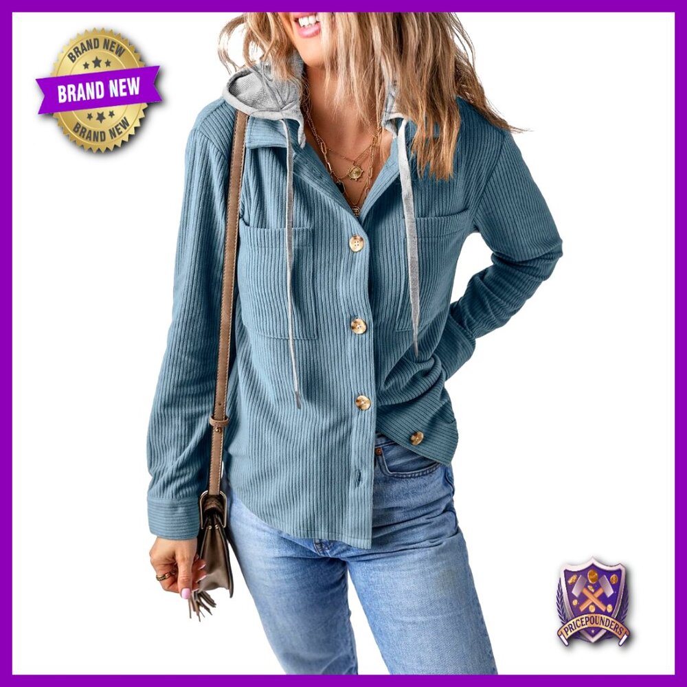 Corduroy Shacket Hooded Button Down Casual Jacket Oversized Boyfriend Style
